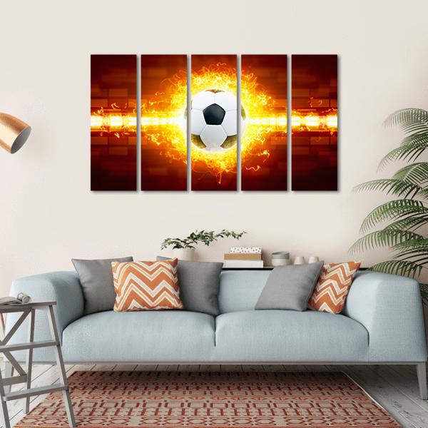 Soccer Ball In Fire Canvas Wall Art-5 Horizontal-Gallery Wrap-22" x 12"-Tiaracle