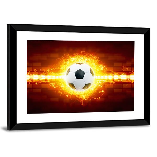 Soccer Ball In Fire Canvas Wall Art-3 Horizontal-Gallery Wrap-25" x 16"-Tiaracle
