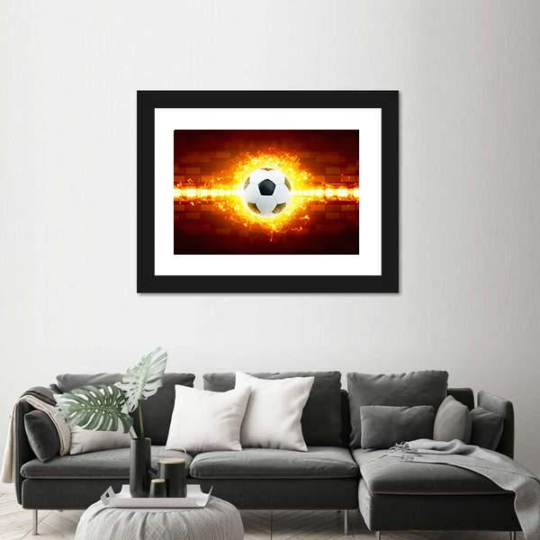 Soccer Ball In Fire Canvas Wall Art-3 Horizontal-Gallery Wrap-25" x 16"-Tiaracle