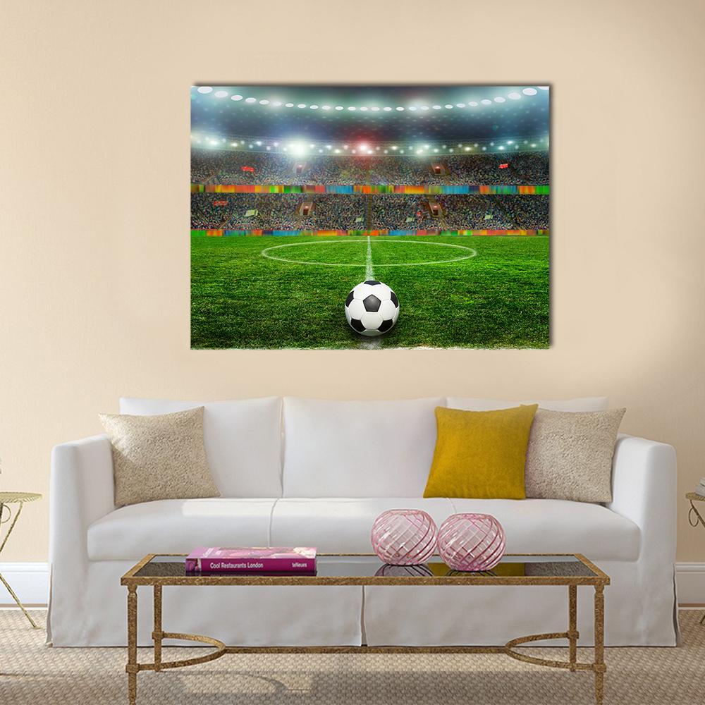 Soccer Ball In Stadium Canvas Wall Art-1 Piece-Gallery Wrap-36" x 24"-Tiaracle