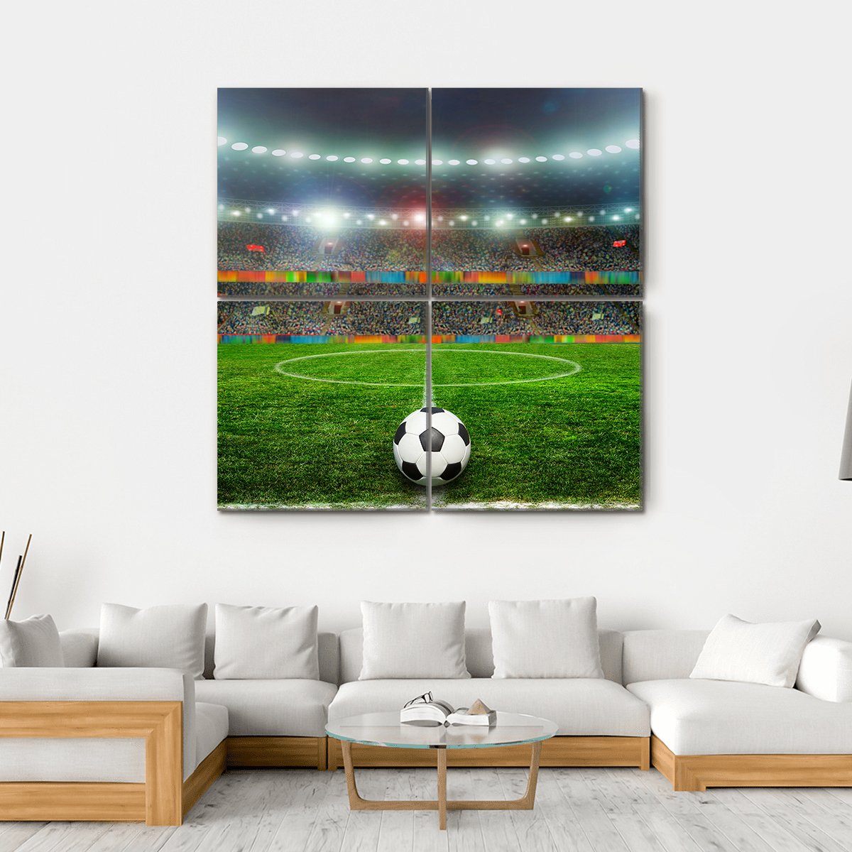 Soccer Ball In Stadium Canvas Wall Art-4 Square-Gallery Wrap-17" x 17"-Tiaracle