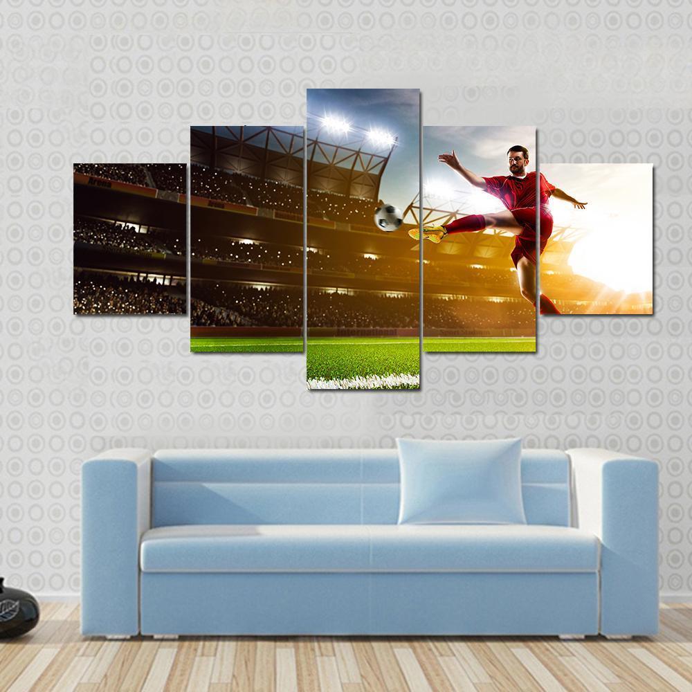 Soccer Player In Stadium Canvas Wall Art-5 Star-Gallery Wrap-62" x 32"-Tiaracle