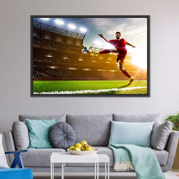 Soccer Player In Stadium Canvas Wall Art-3 Horizontal-Gallery Wrap-25" x 16"-Tiaracle