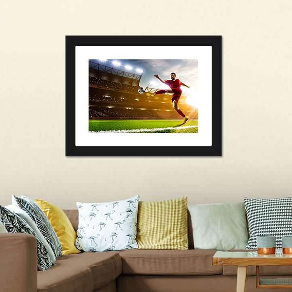 Soccer Player In Stadium Canvas Wall Art-3 Horizontal-Gallery Wrap-25" x 16"-Tiaracle