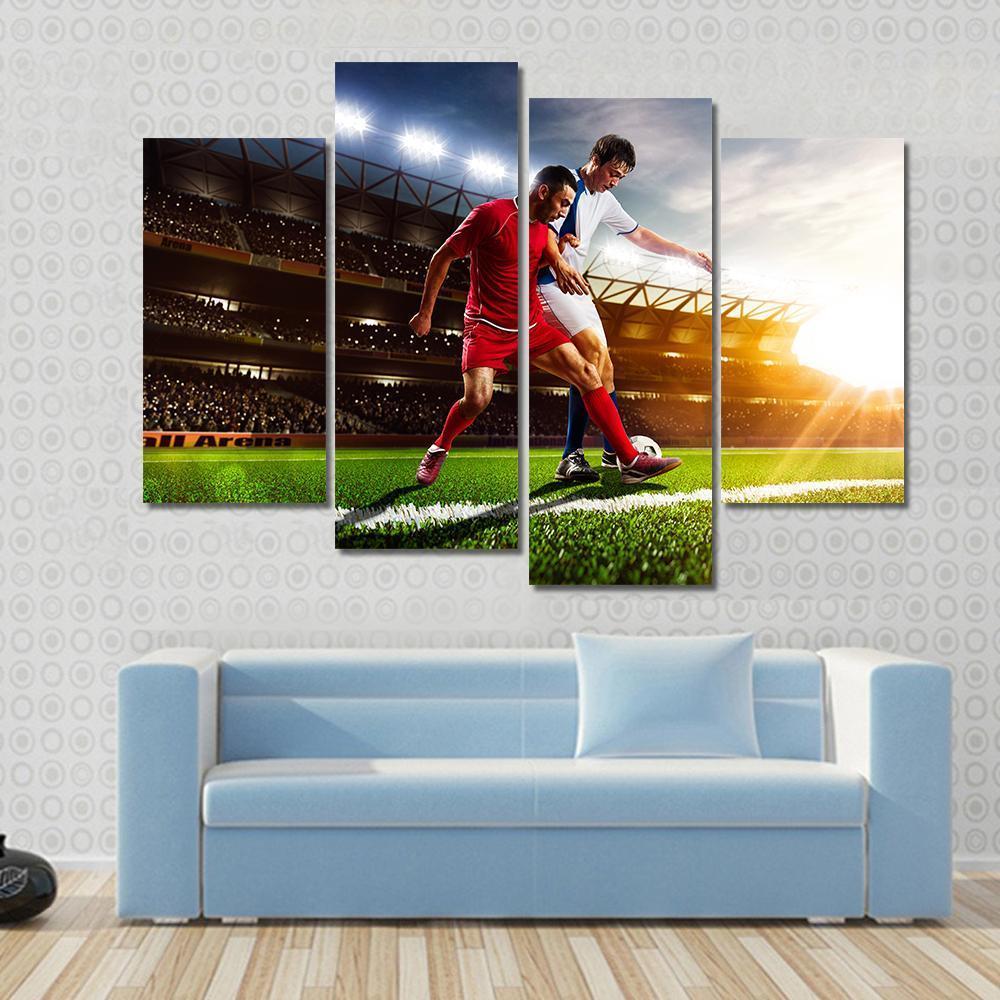 Soccer Players In Action Canvas Wall Art-4 Pop-Gallery Wrap-50" x 32"-Tiaracle