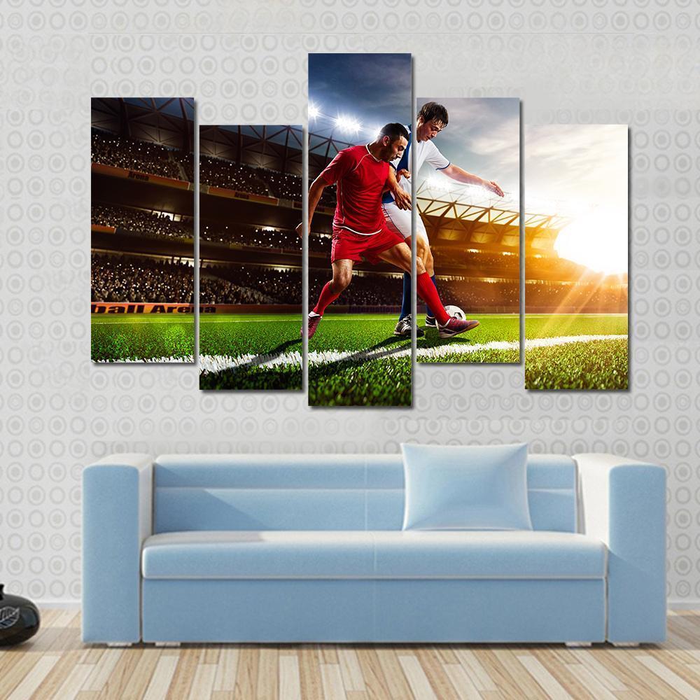 Soccer Players In Action Canvas Wall Art-5 Pop-Gallery Wrap-47" x 32"-Tiaracle