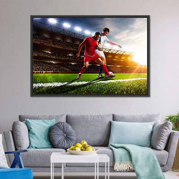 Soccer Players In Action Canvas Wall Art-3 Horizontal-Gallery Wrap-25" x 16"-Tiaracle
