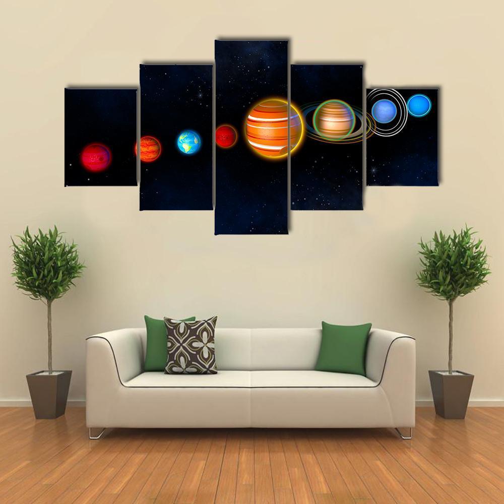 Solar System Planets Canvas Wall Art-5 Star-Gallery Wrap-62" x 32"-Tiaracle