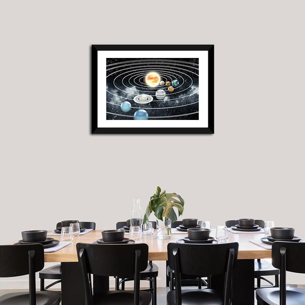 Solar System With Eight Planets Canvas Wall Art-1 Piece-Framed Print-20" x 16"-Tiaracle