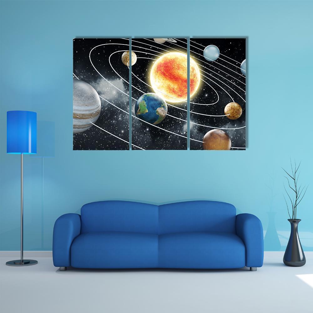 Solar System With Eight Planets Canvas Wall Art-3 Horizontal-Gallery Wrap-37" x 24"-Tiaracle