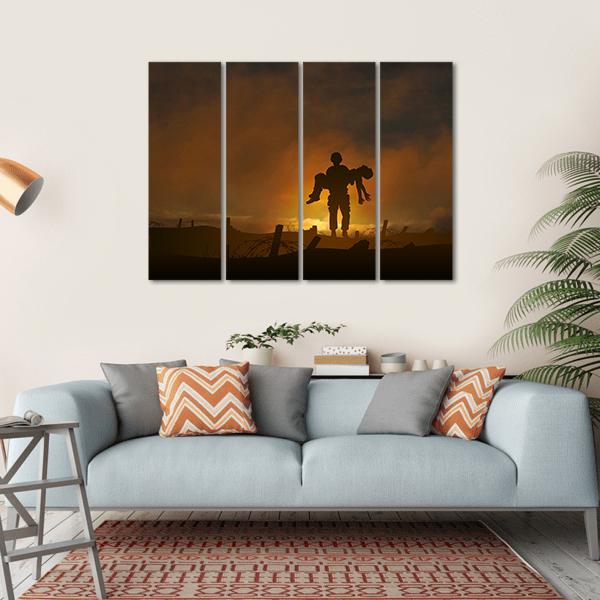 Soldier Carrying A Wounded Comrade Canvas Wall Art-4 Horizontal-Gallery Wrap-34" x 24"-Tiaracle