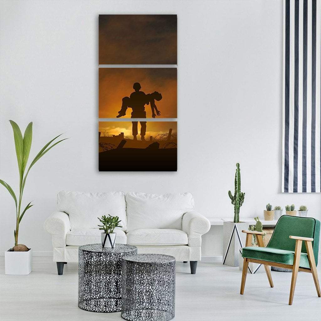 Soldier Carrying A Wounded Comrade Vertical Canvas Wall Art-3 Vertical-Gallery Wrap-12" x 25"-Tiaracle