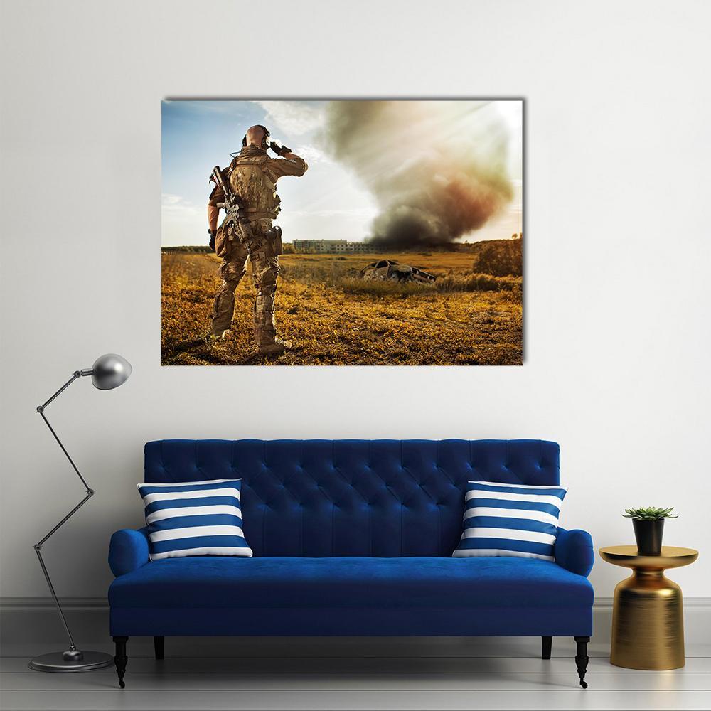 Soldier Watching Enemy Canvas Wall Art-1 Piece-Gallery Wrap-36" x 24"-Tiaracle