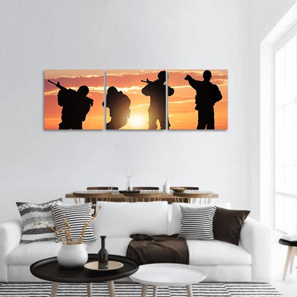 Soldiers Armed With Weapons Panoramic Canvas Wall Art-3 Piece-25" x 08"-Tiaracle