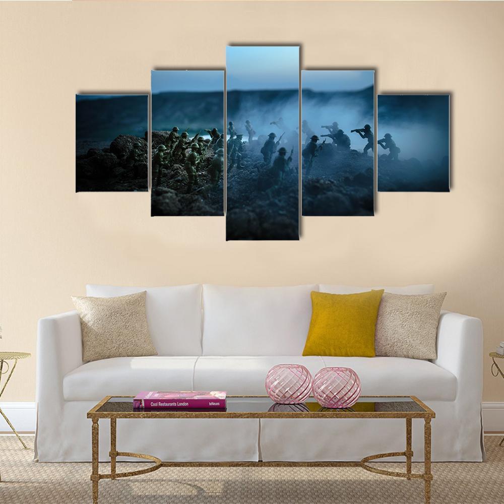 Soldiers Fighting Scene On War Canvas Wall Art-5 Star-Gallery Wrap-62" x 32"-Tiaracle