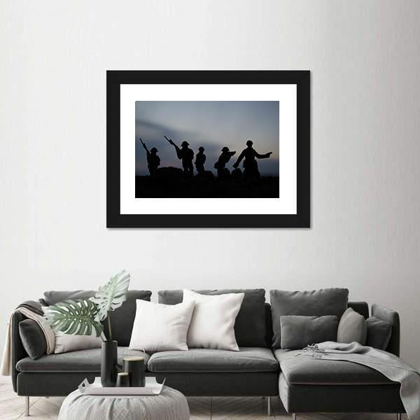 Soldiers Fighting Silhouettes Panoramic Canvas Wall Art-1 Piece-36" x 12"-Tiaracle