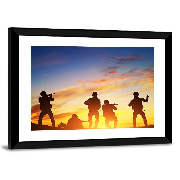 Soldiers In Assault Shooting Canvas Wall Art-3 Horizontal-Gallery Wrap-25" x 16"-Tiaracle