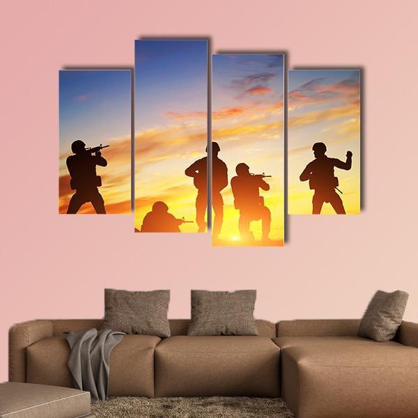 Soldiers In Assault Shooting Canvas Wall Art-4 Pop-Gallery Wrap-50" x 32"-Tiaracle
