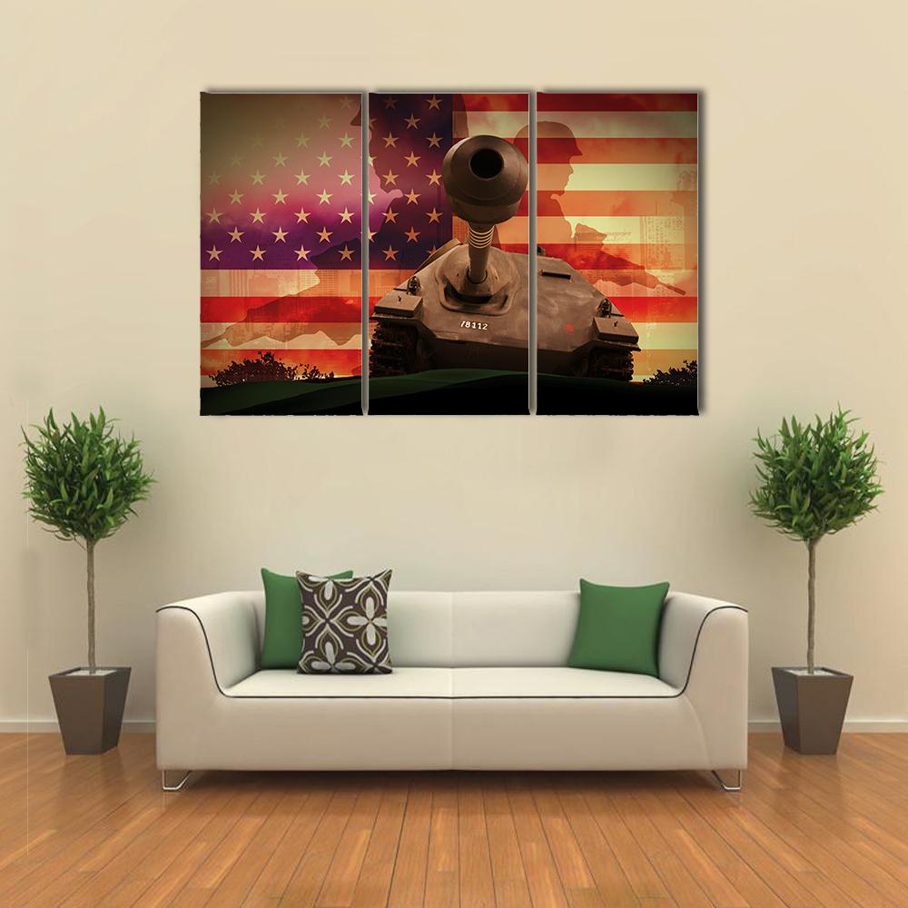 Soldiers In War With Tank Canvas Wall Art-3 Horizontal-Gallery Wrap-25" x 16"-Tiaracle