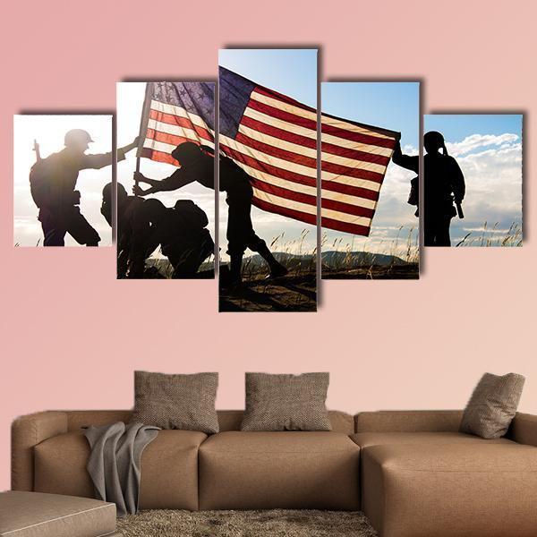 Soldiers In WWII Canvas Wall Art-5 Star-Gallery Wrap-62" x 32"-Tiaracle