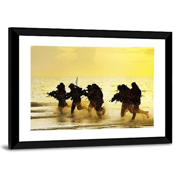 Soldiers Run In Army Uniform Canvas Wall Art-3 Horizontal-Gallery Wrap-25" x 16"-Tiaracle