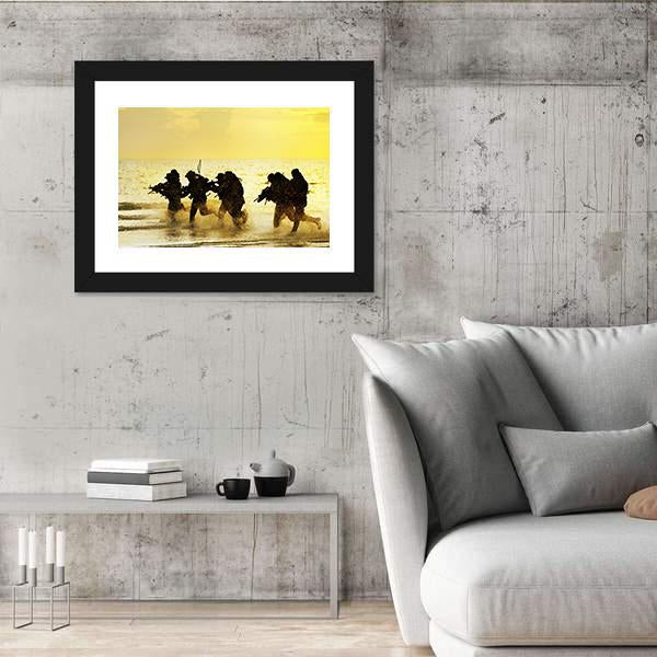 Soldiers Run In Army Uniform Canvas Wall Art-3 Horizontal-Gallery Wrap-25" x 16"-Tiaracle