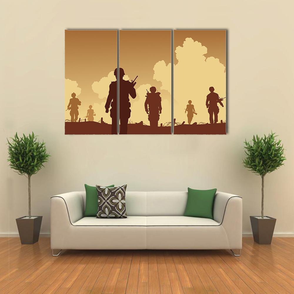 Soldiers Walking On Patrol Canvas Wall Art-3 Horizontal-Gallery Wrap-37" x 24"-Tiaracle
