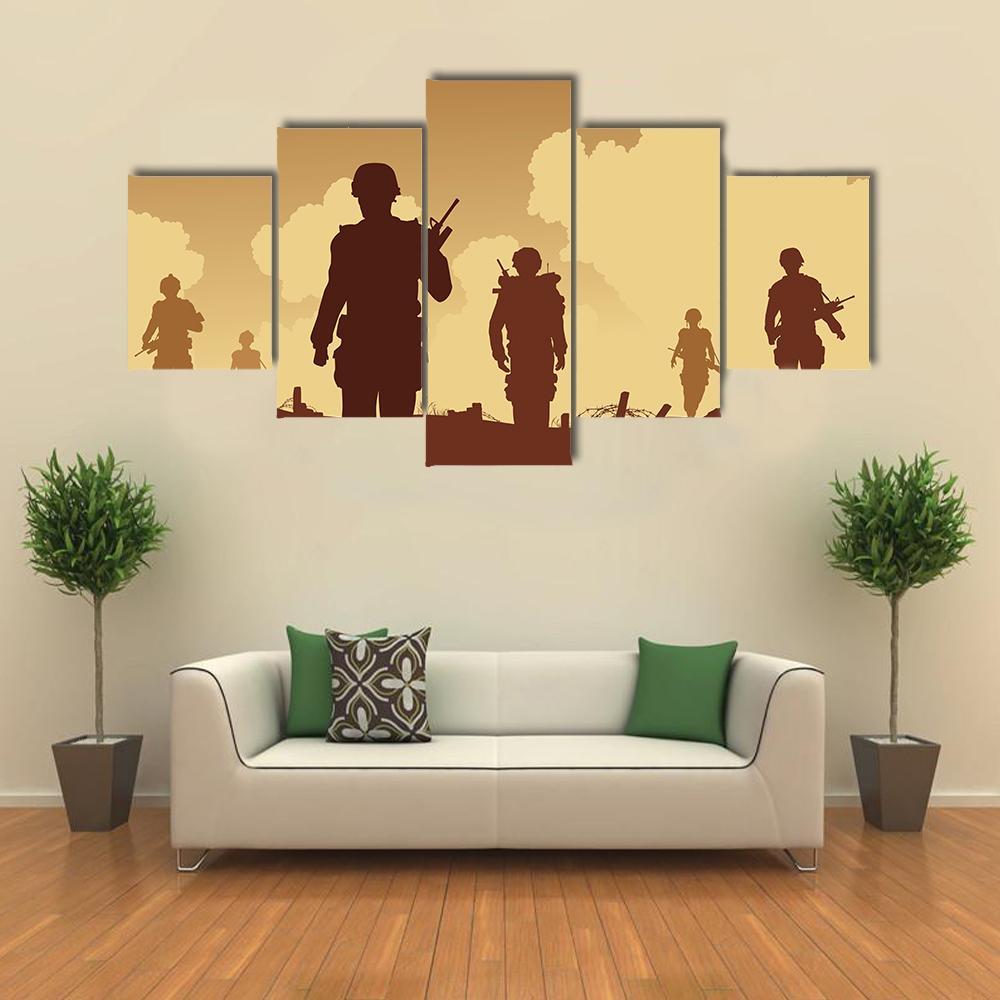 Soldiers Walking On Patrol Canvas Wall Art-5 Star-Gallery Wrap-62" x 32"-Tiaracle