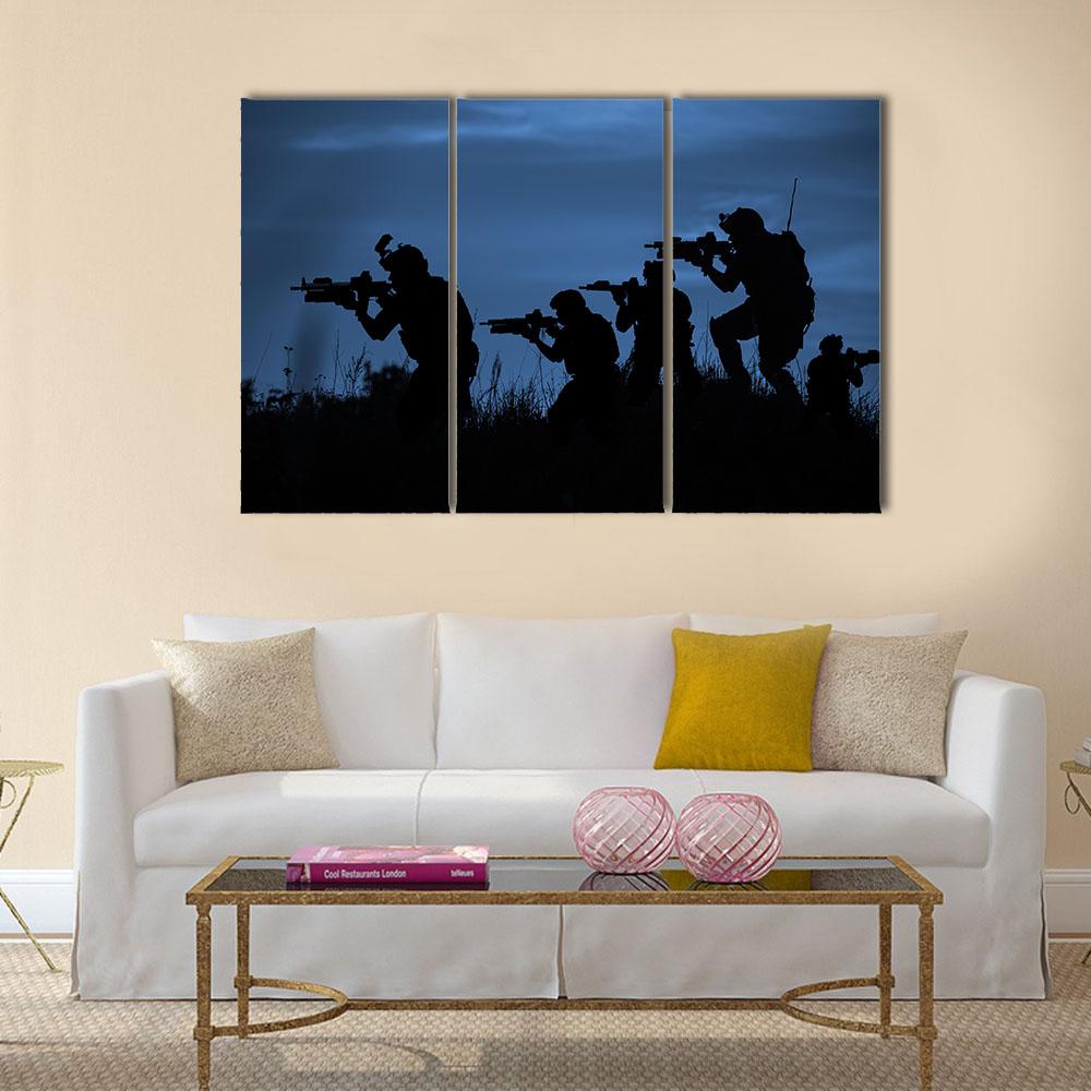 Soldiers With Rifle Canvas Wall Art-3 Horizontal-Gallery Wrap-25" x 16"-Tiaracle