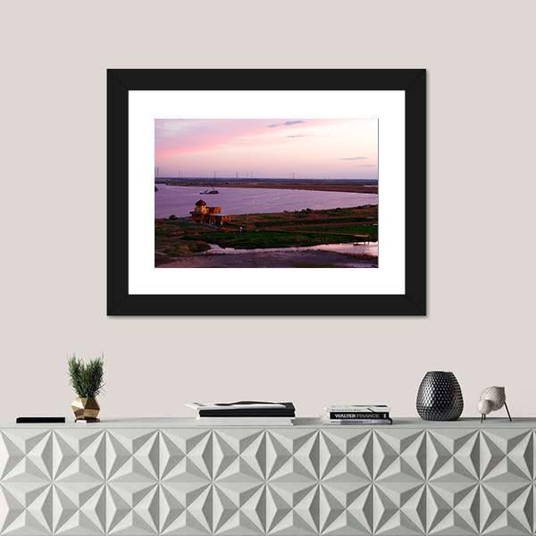 Songhua River Ship Building Clouds Sunset Canvas Wall Art-1 Piece-Framed Print-20" x 16"-Tiaracle