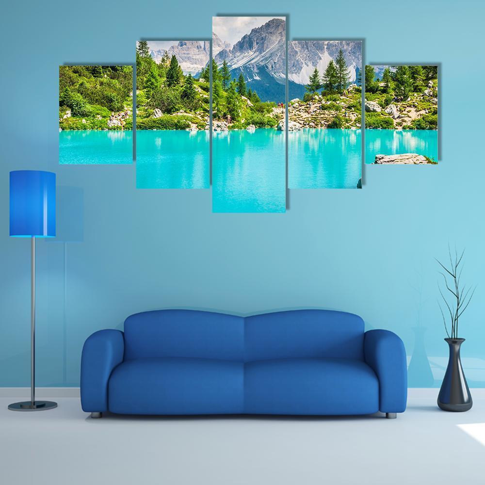 Sorapis Lake With Dolomite Mountains Canvas Wall Art-5 Star-Gallery Wrap-62" x 32"-Tiaracle