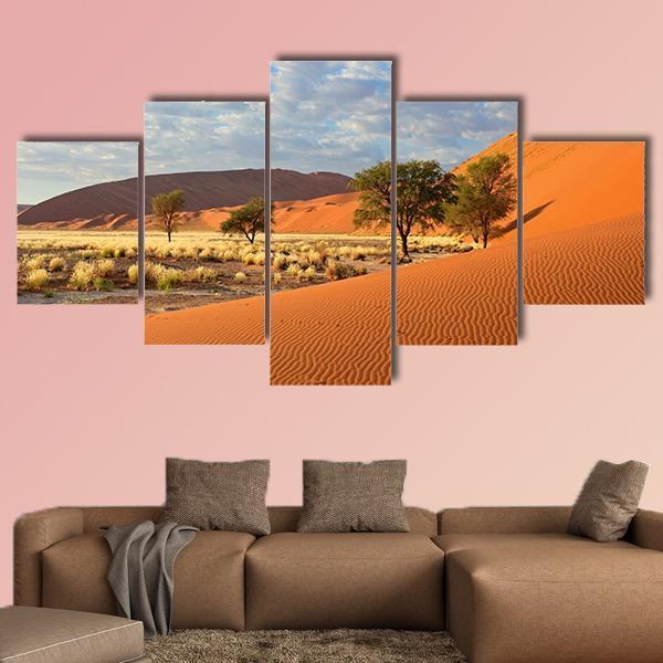 Sossusvlei Landscape In The Namibia Desert Canvas Wall Art-5 Star-Gallery Wrap-62" x 32"-Tiaracle