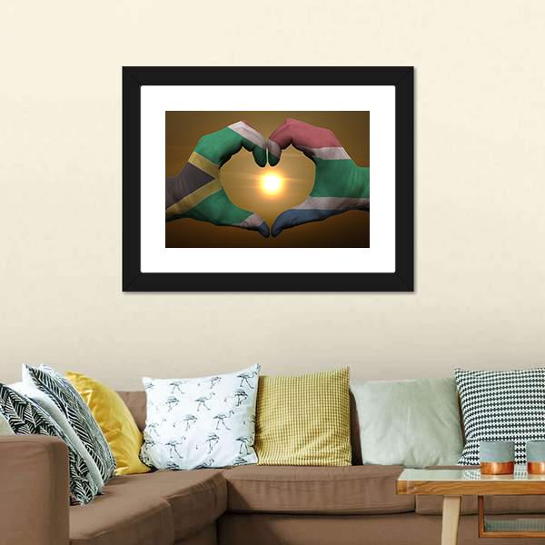 South Africa Flag On Hands Canvas Wall Art-3 Horizontal-Gallery Wrap-25" x 16"-Tiaracle