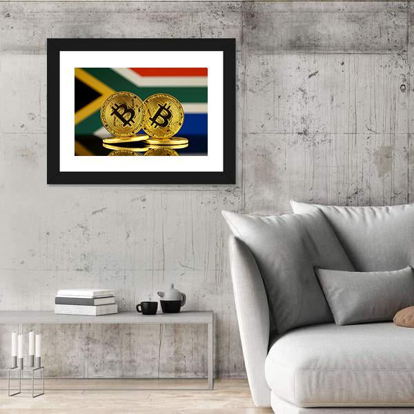South Africa Flag With Bitcoin Canvas Wall Art-3 Horizontal-Gallery Wrap-25" x 16"-Tiaracle