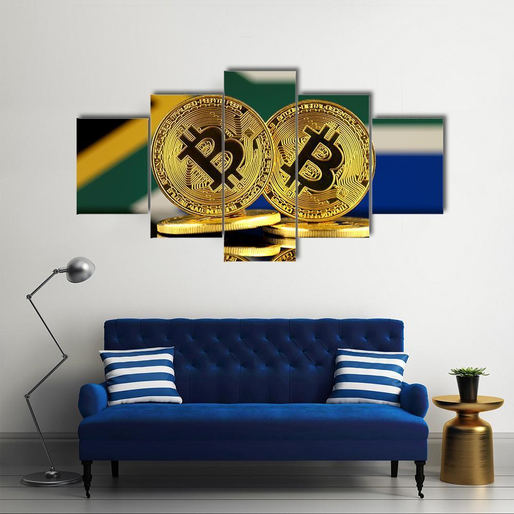 South Africa Flag With Bitcoin Canvas Wall Art-5 Star-Gallery Wrap-62" x 32"-Tiaracle