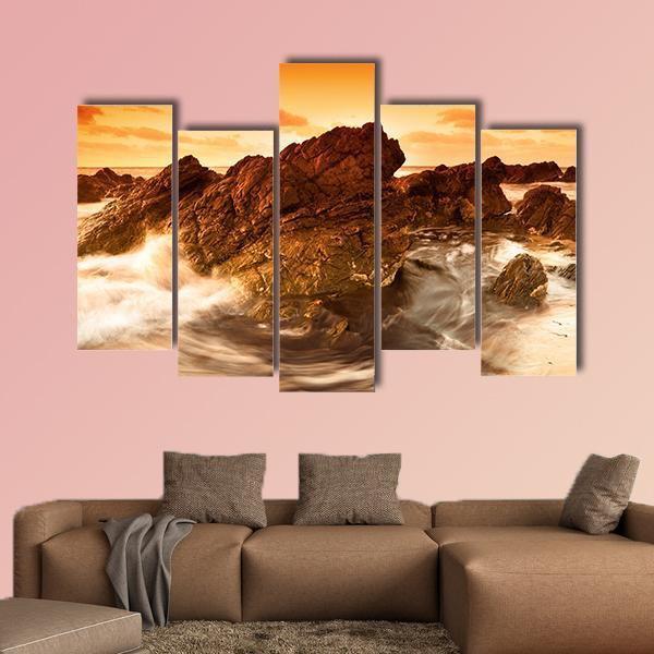 South Australian Beach At Sunset Canvas Wall Art-5 Pop-Gallery Wrap-47" x 32"-Tiaracle