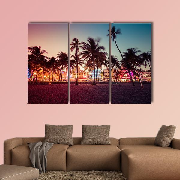 South Beach In Florida Canvas Wall Art-3 Horizontal-Gallery Wrap-37" x 24"-Tiaracle