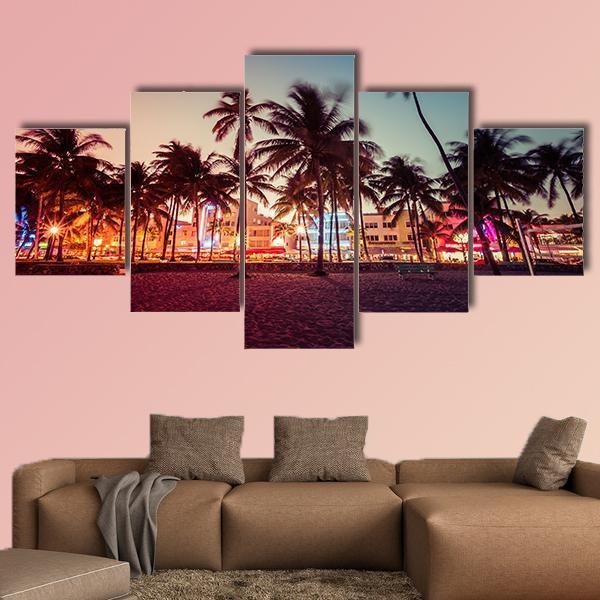South Beach In Florida Canvas Wall Art-5 Star-Gallery Wrap-62" x 32"-Tiaracle