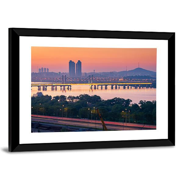 South Korea Seoul City Skyline Canvas Wall Art-3 Horizontal-Gallery Wrap-25" x 16"-Tiaracle