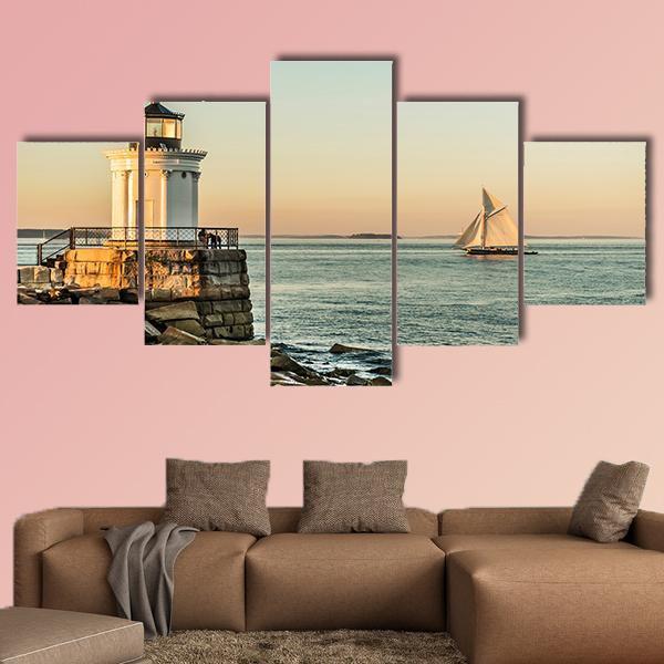 South Portland Bug Light Canvas Wall Art-5 Star-Gallery Wrap-62" x 32"-Tiaracle