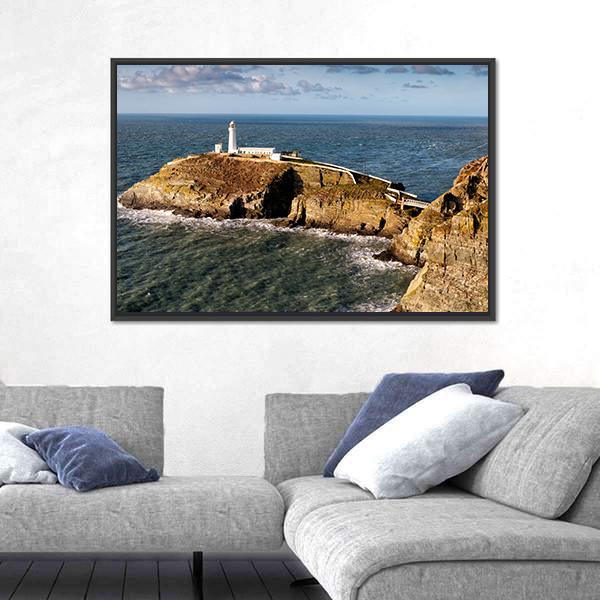 South Stack Lighthouse On Anglesey Canvas Wall Art-3 Horizontal-Gallery Wrap-25" x 16"-Tiaracle