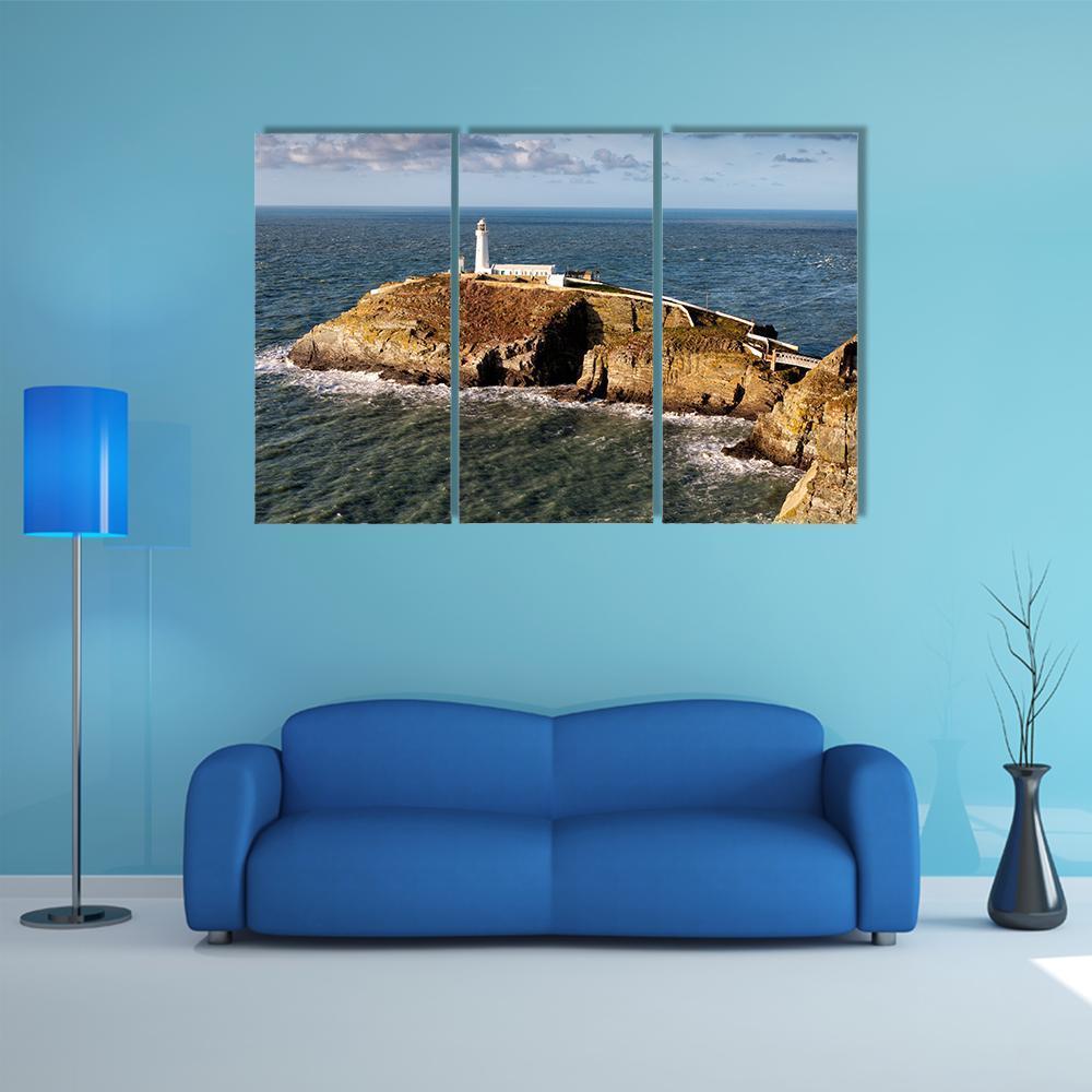 South Stack Lighthouse On Anglesey Canvas Wall Art-3 Horizontal-Gallery Wrap-37" x 24"-Tiaracle