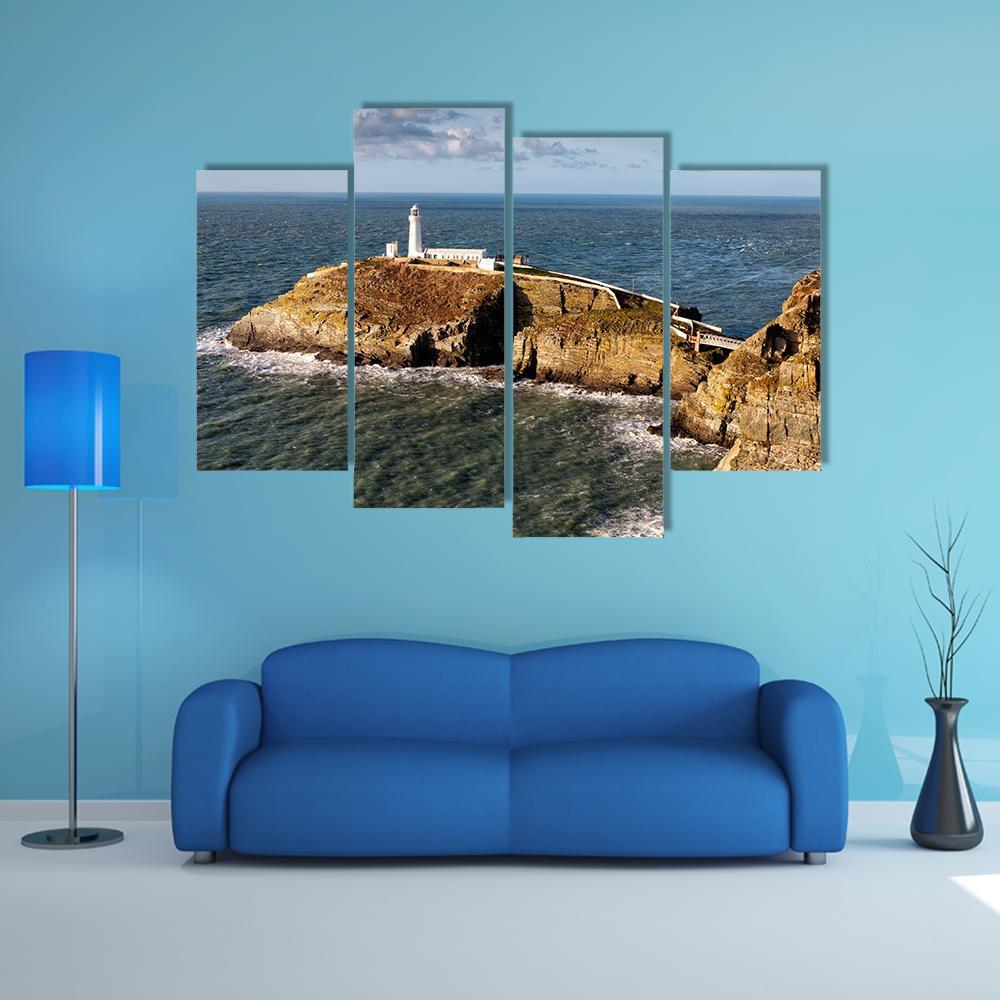 South Stack Lighthouse On Anglesey Canvas Wall Art-4 Pop-Gallery Wrap-50" x 32"-Tiaracle