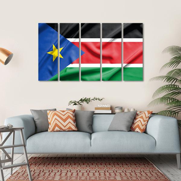 South Sudan Flag On Silk Texture Canvas Wall Art-5 Horizontal-Gallery Wrap-22" x 12"-Tiaracle