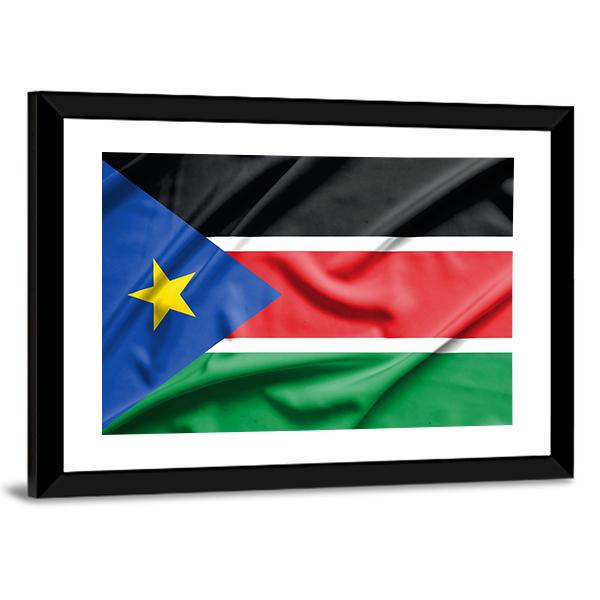 South Sudan Flag On Silk Texture Canvas Wall Art-3 Horizontal-Gallery Wrap-25" x 16"-Tiaracle