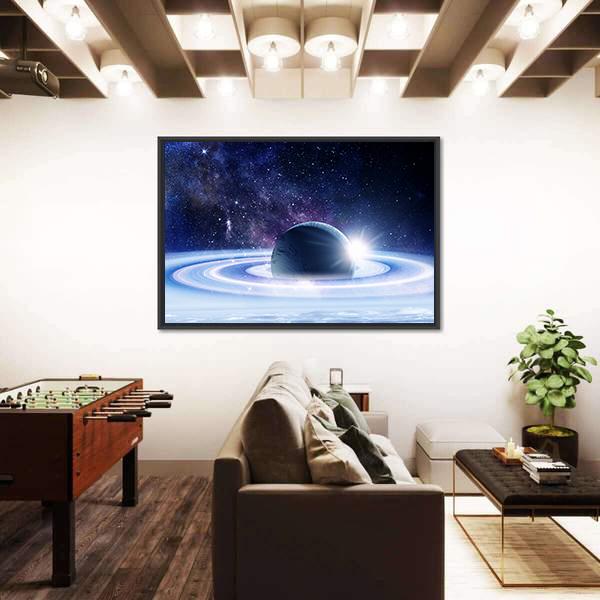 Space Planets And Nebula Canvas Wall Art-5 Horizontal-Gallery Wrap-22" x 12"-Tiaracle