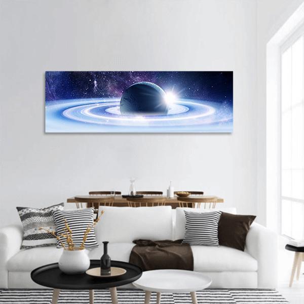 Space Planets And Nebula Panoramic Canvas Wall Art-1 Piece-36" x 12"-Tiaracle