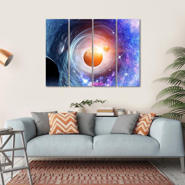 Space Planets & Starry Sky Canvas Wall Art-4 Horizontal-Gallery Wrap-34" x 24"-Tiaracle