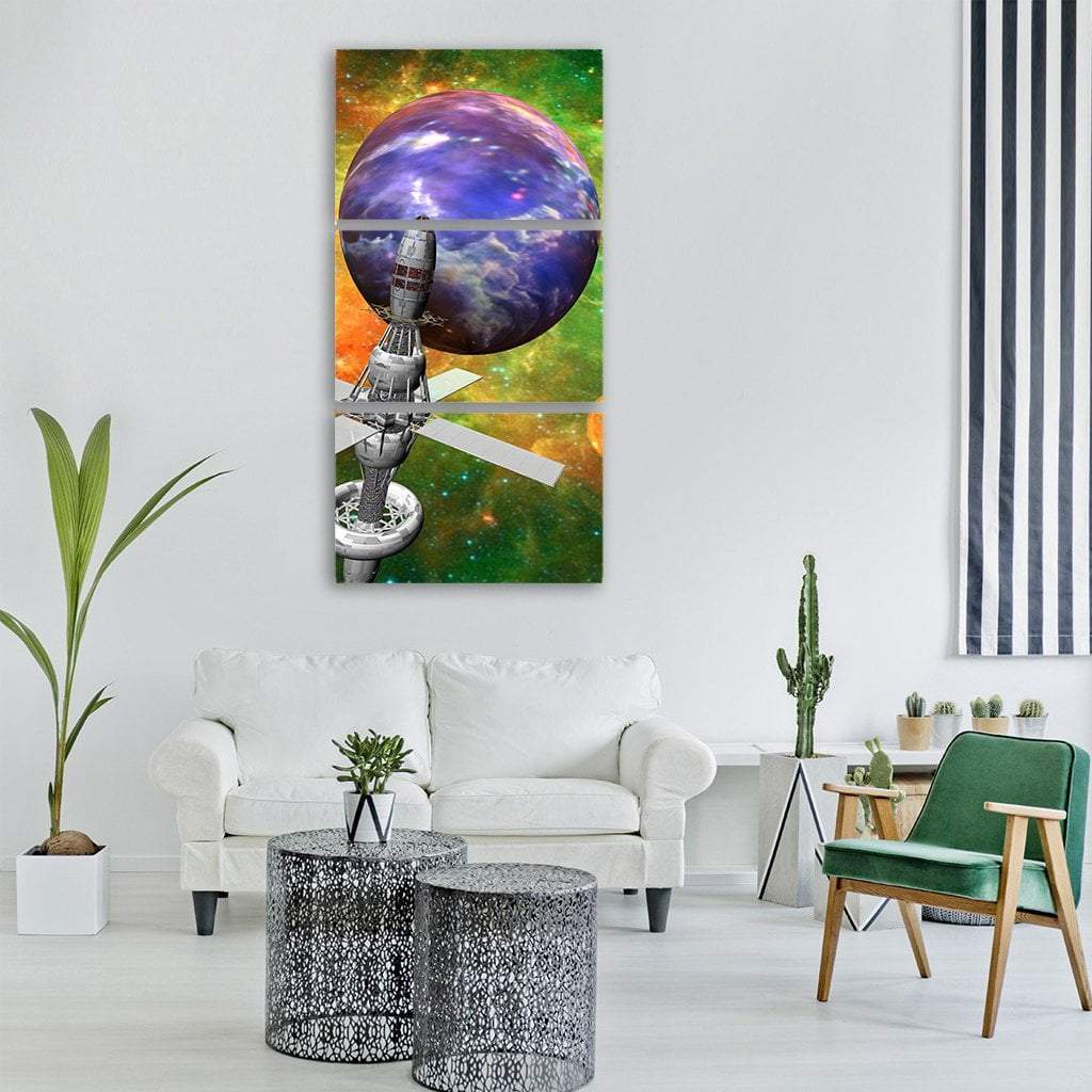 Space Satellite Planet Vertical Canvas Wall Art-3 Vertical-Gallery Wrap-12" x 25"-Tiaracle
