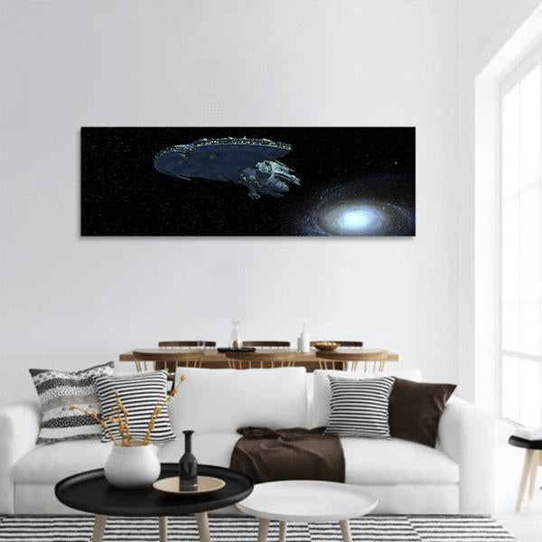 Space Ship Near Galaxy Panoramic Canvas Wall Art-1 Piece-36" x 12"-Tiaracle
